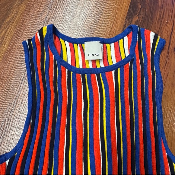 Pinko Striped Knit Fringe Hem Tank Top Multicolor Sleeveless Size Large - Picture 4 of 7